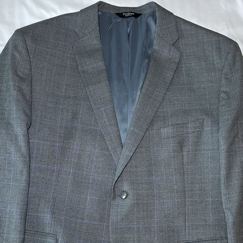 Jos A Bank Sport Coat Mens 52L Tailored Fit Grey Micro Plaid Traveler Blazer